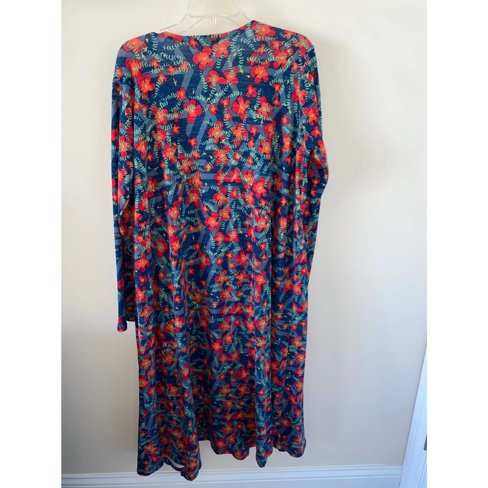 Lularoe Sarah Long Cardigan Blue Red Floral Large EUC